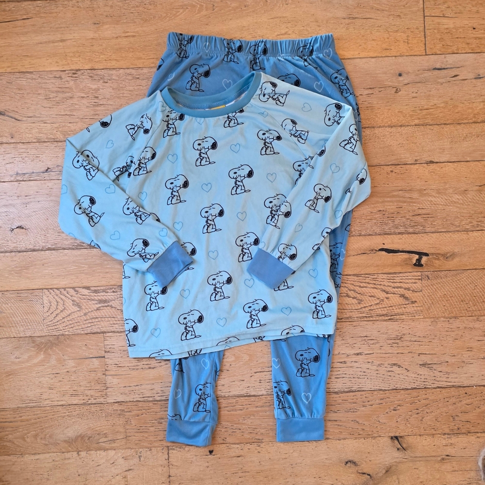 Snoopy Woodstock Heart Print Cozy Blue Pajamas peanuts kidcore